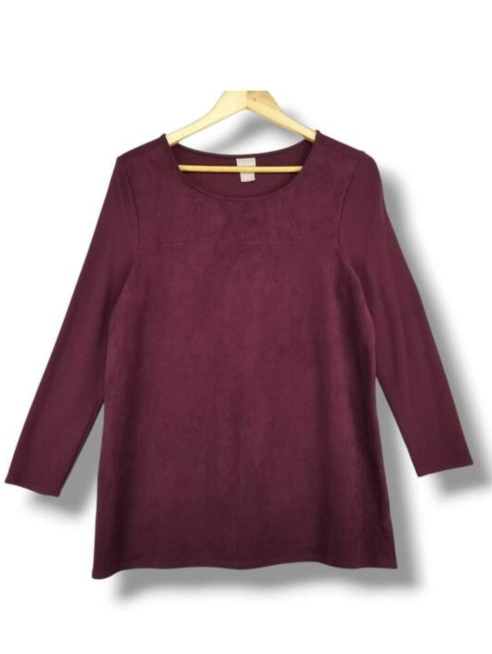 Chico's Faux Suede Long‎ Sleeve Shirt Tunic Top Chico 1 US M Medium Burgundy